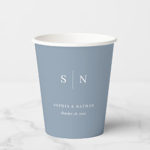 Minimal and Chic   Dusty Blue and White Wedding Paper Cups