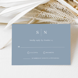 Minimal and Chic   Dusty Blue and White Wedding RSVP Card