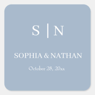 Minimal and Chic   Dusty Blue and White Wedding Square Sticker