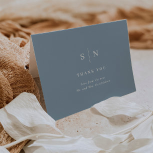 Minimal and Chic   Dusty Blue and White Wedding Thank You Card