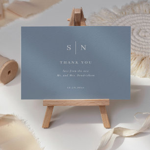 Minimal and Chic Dusty Blue and White Wedding Thank You Card