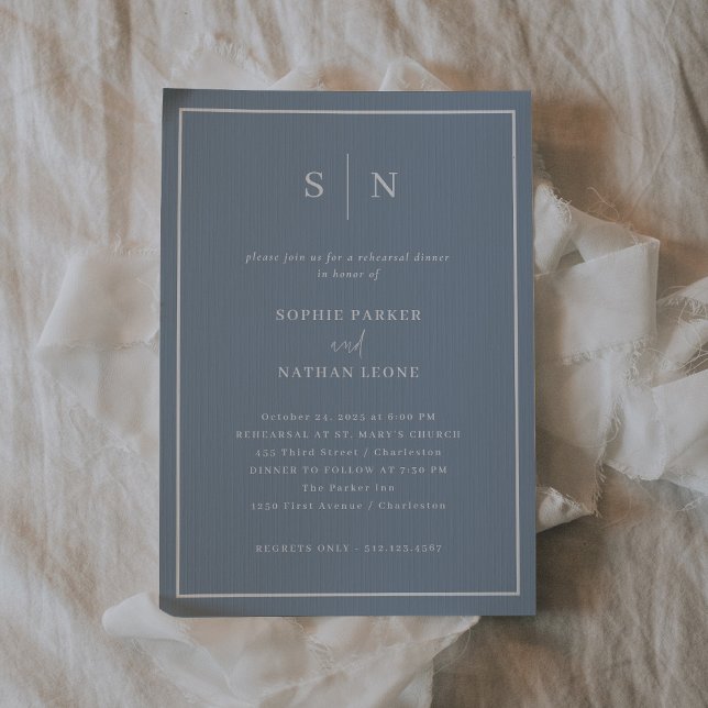 Minimal and Chic Dusty Blue | Rehearsal Dinner Invitation (An elegant dusty blue choice for your wedding rehearsal dinner invitations)