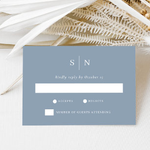 Minimal and Chic Dusty Blue   Wedding RSVP Card