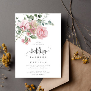 Minimal and Chic   Dusty Pink Rose Floral Wedding  Invitation