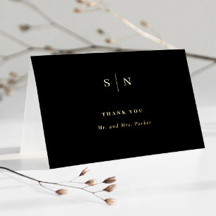 Minimal and Chic Elegant Monogram Thank You Gold Foil Greeting Card