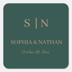 Minimal and Chic Emerald Green and Gold Wedding Square Sticker