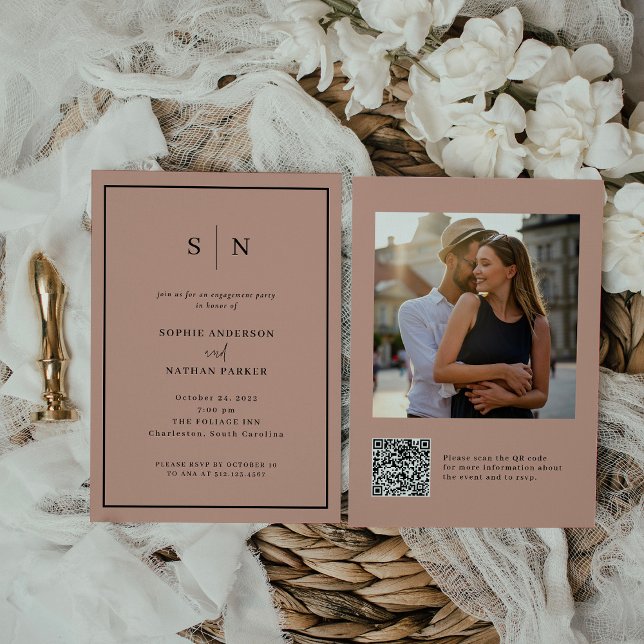 Minimal and Chic | Engagement Party QR Code Photo Invitation (Creator Uploaded)