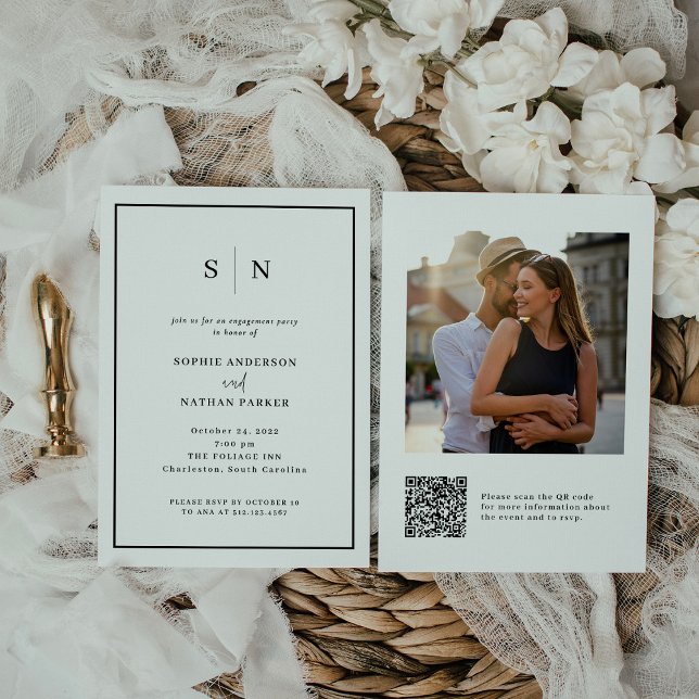 Minimal and Chic | Engagement Party QR Code Photo Invitation (Creator Uploaded)