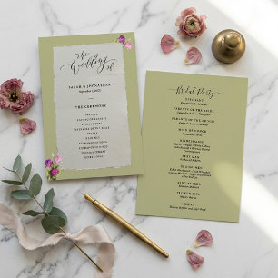 Minimal and Chic Floral Sage Green Wedding  Programme