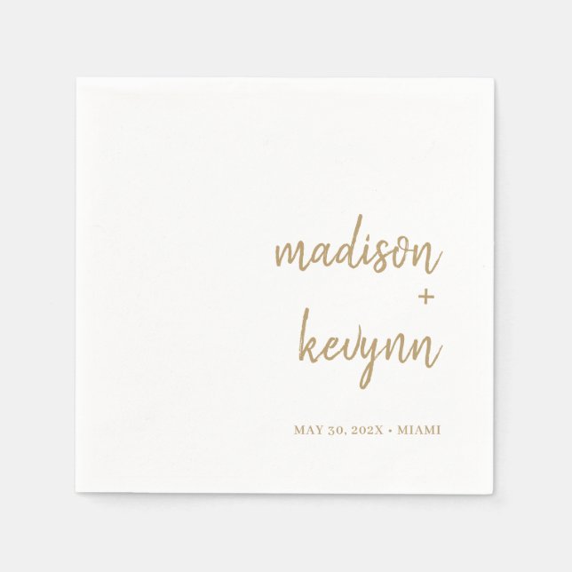 Minimal and Chic | Gold and White Wedding Napkins (Front)
