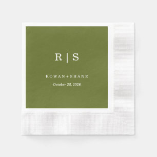 Minimal and Chic Green Wedding Napkin with White