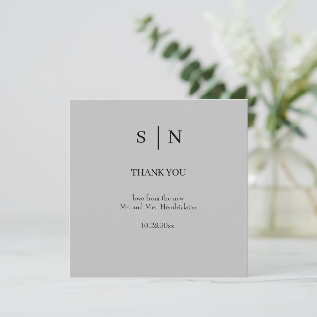Minimal and Chic | Grey and Black Wedding Thank You Card (Standing Front)