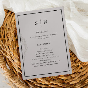 Minimal and Chic Grey with Black Border Wedding Programme
