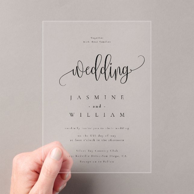 Minimal and Chic | Magenta Red Wedding  Acrylic Invitations (Insitu (Handheld))