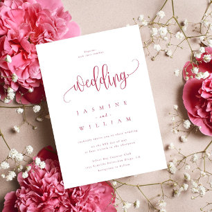 Minimal and Chic   Magenta Red Wedding  Invitation