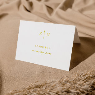 Minimal and Chic Monogram Gold Foil Thank You Card