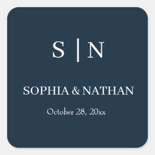 Minimal and Chic Nasty Blue and White Wedding Square Sticker