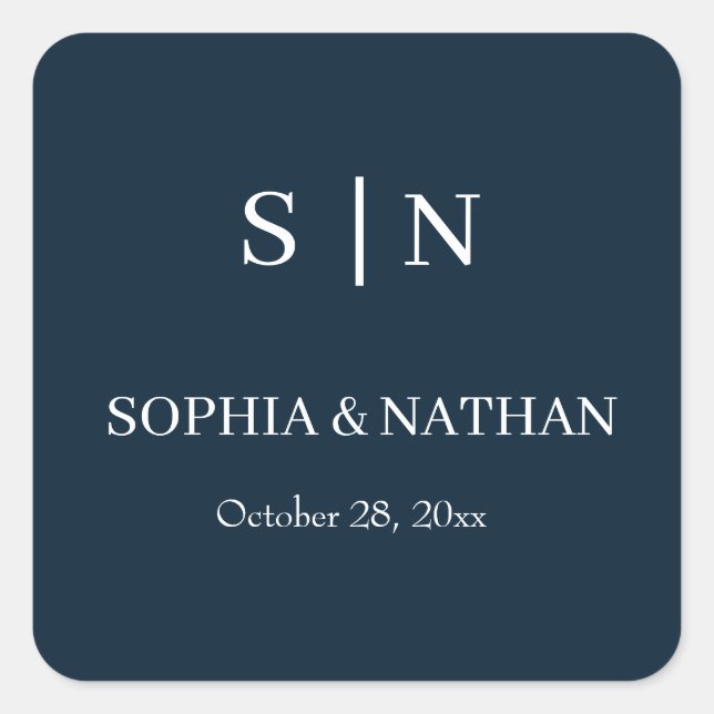 Minimal and Chic | Nasty Blue and White Wedding Square Sticker (Front)