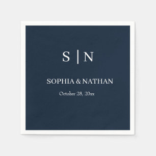 Minimal and Chic   Navy Blue and White Napkin