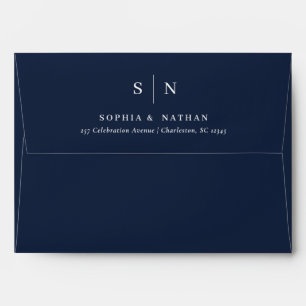 Minimal and Chic   Navy Blue Wedding Envelope