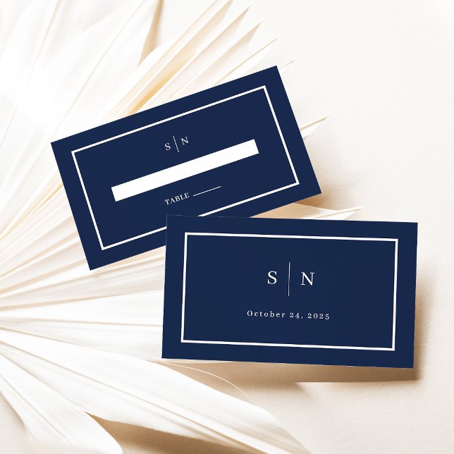 Minimal and Chic | Navy Blue Wedding Flat Place Card (Creator Uploaded)