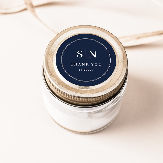 Minimal and Chic | Navy Blue Wedding Monograms Classic Round Sticker (Creator Uploaded)