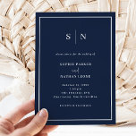 Minimal and Chic | Navy Blue with Border Wedding Invitation<br><div class="desc">These elegant,  modern wedding invitations feature a simple dark navy blue and white minimalist text design,  with a classic frame at the border. Add your initials or monogram to make them completely your own.</div>