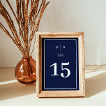 Minimal and Chic | Navy Blue with Border Wedding Table Number<br><div class="desc">These elegant,  modern wedding table numbers feature a simple dark navy blue minimalist text design,  with a classic white frame at the border. Add your initials or monogram to make them completely your own.</div>