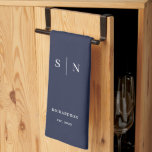 Minimal and Chic | Navy Monogram Date Established Tea Towel<br><div class="desc">This elegant,  modern kitchen towel features a simple navy blue and white text design that exudes minimalist style. Add your initials or monogram,  as well as your last name and date established. The perfect housewarming gift for newlyweds or a couple moving into their first new home.</div>