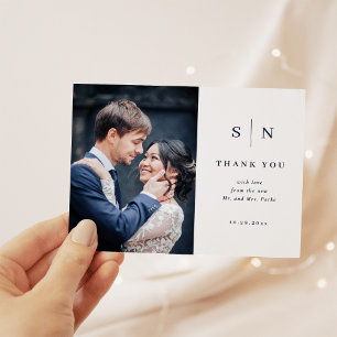 Minimal and Chic Navy Photo Wedding Thank You Postcard