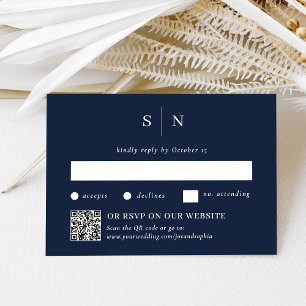 Minimal and Chic Navy Traditional and QR Code RSVP Card
