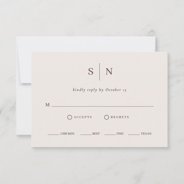 Minimal and Chic | Neutral Warm White Meal Choice RSVP Card (Front)