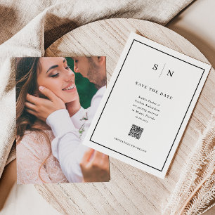 Minimal and Chic Photo Back and QR Code Wedding Save The Date