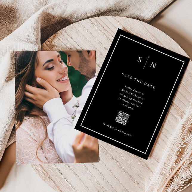 Minimal and Chic | Photo Back and QR Code Wedding Save The Date (Creator Uploaded)