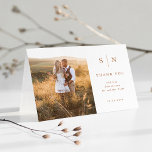 Minimal and Chic | Photo Boho Wedding Thank You Card<br><div class="desc">These elegant,  modern wedding thank you folded cards feature a simple boho terracotta and white text design that exudes minimalist style,  with your favourite personal wedding photo. Add your initials or monogram to make them completely your own.</div>