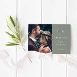 Minimal and Chic | Photo Wedding BUDGET Thank You<br><div class="desc">These elegant,  modern wedding thank you budget cards feature a simple sage green and white text design that exudes minimalist style,  with two of your favourite personal wedding photos. Add your initials or monogram to make them completely your own.</div>