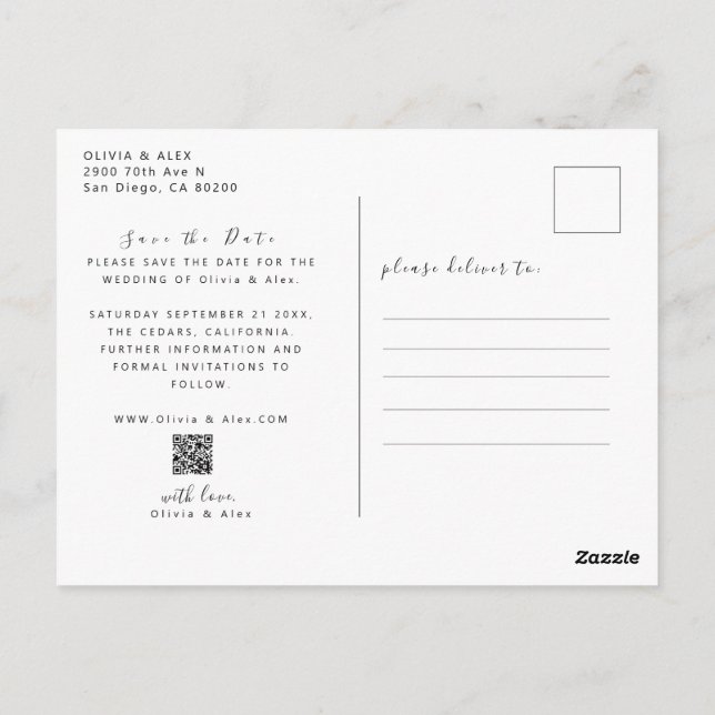 Minimal and Chic | Photo Wedding Save The Date Postcard (Back)