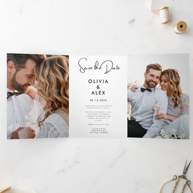 Minimal and Chic | Photo Wedding Save The Date Tri-Fold Invitation (Creator Uploaded)