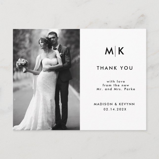 Minimal and Chic | Photo Wedding Thank You  Postcard (Front)
