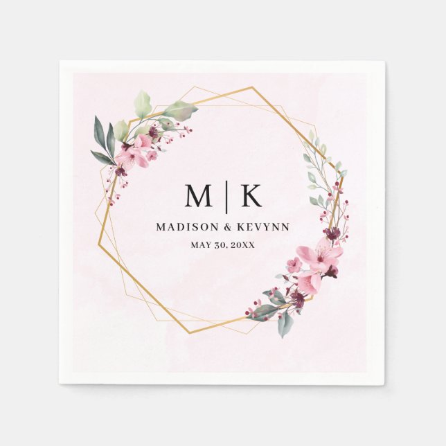 Minimal and Chic Pink Floral | Wedding  Napkin (Front)