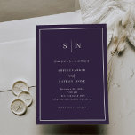 Minimal and Chic | Purple and White Border Wedding Invitation<br><div class="desc">These elegant,  modern wedding invitations feature a simple dark purple minimalist text design,  with white text and a classic frame at the border. Add your initials or monogram to make them completely your own.</div>