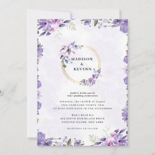  Minimal and Chic Purple Gold Floral    Wedding Invitation