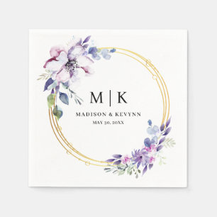 Minimal and Chic Purple Gold Floral   Wedding  Napkin