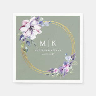 Minimal and Chic Purple Gold Sage Green   Wedding  Napkin