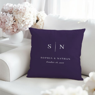 Minimal and Chic Purple Wedding Monogram Cushion