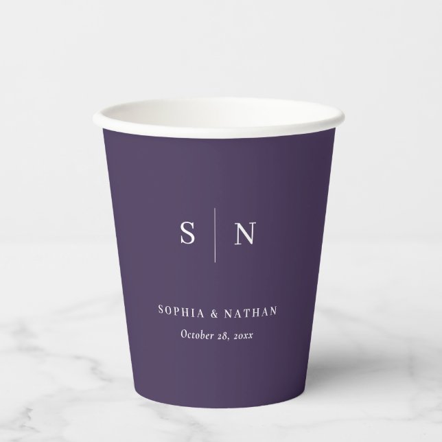 Minimal and Chic | Purple Wedding Paper Cups (Front)