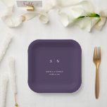 Minimal and Chic Purple | Wedding Paper Plate<br><div class="desc">These elegant,  modern wedding or bridal shower paper plates feature a simple dark purple and white text design that exudes minimalist style. Add your initials or monogram to make them completely your own.</div>
