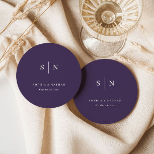 Minimal and Chic Purple Wedding Round Paper Coaster