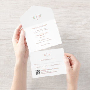 Minimal and Chic   QR Code Wedding Gold Foil All In One Invitation