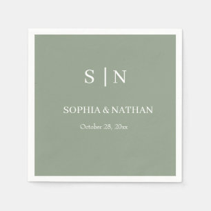 Minimal and Chic Sage Green and White Wedding Napkin